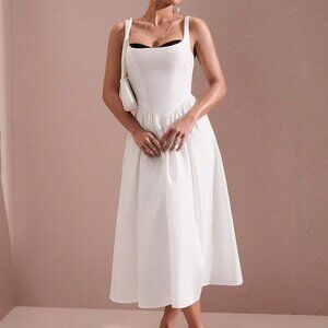 Elegant Women's Sleeveless Bodycon Corset Top style Midi Dress White